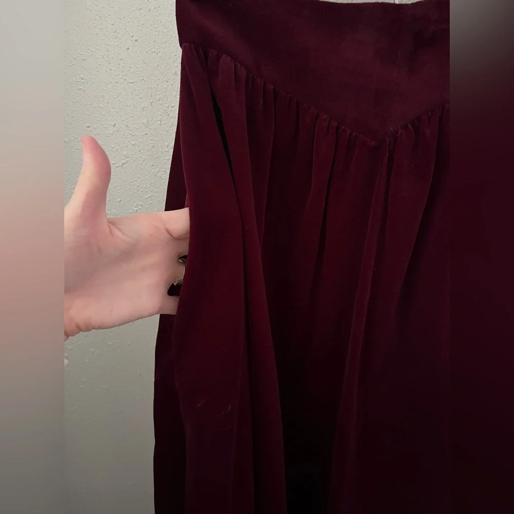 Gunne Sax Jessica McClintock Vintage Skirt Yoke Waist Red Velvet Lace Size 9